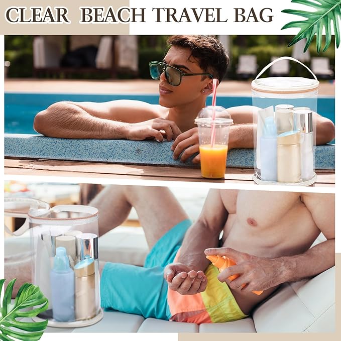 Sanwuta Clear Lotion Bag for Toiletry Cylinder Makeup Bag Heavy Duty Sunscreen Travel Organizer Pouch Waterproof Cosmetic Bag with Handle Zipper Gift for Christmas Beach Pool Airport Women(White)