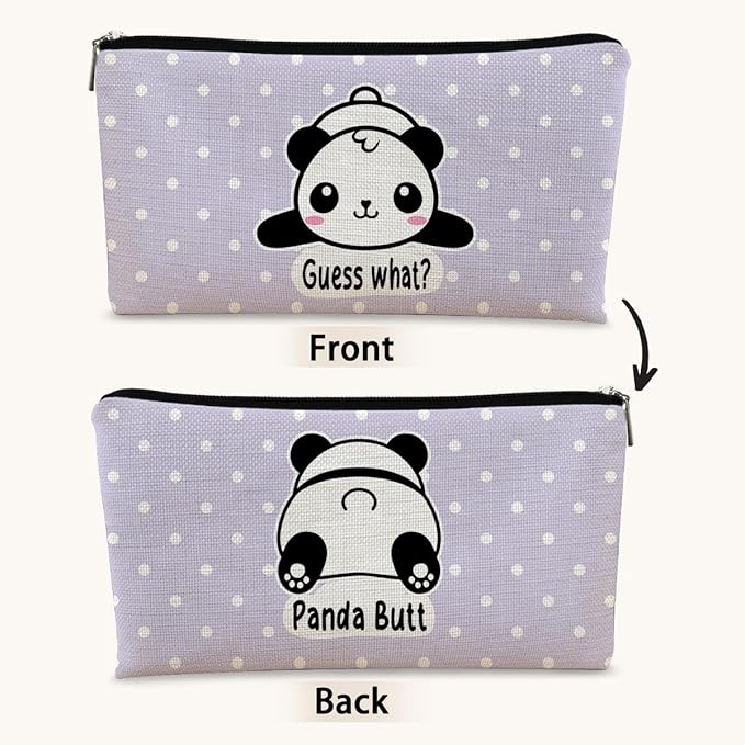 Cute Baby Panda Guess What It's Pug Butt Cosmetic Bag, Purple Makeup Case for Teen Girls & Women, Canvas Zipper Pouch