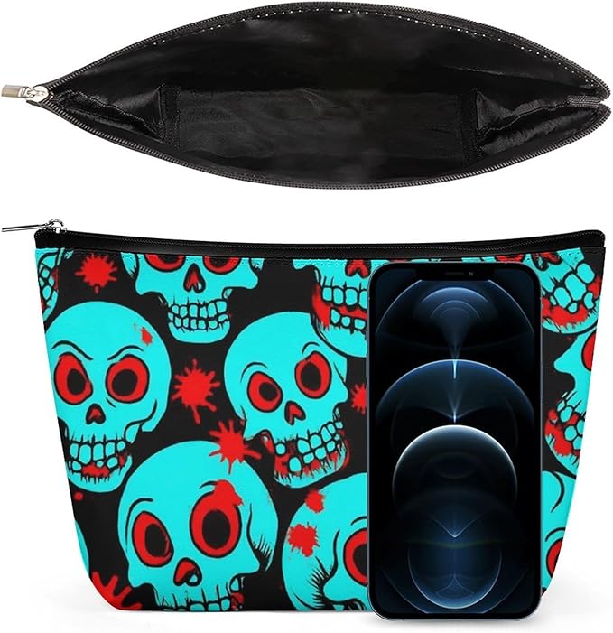 Women's Fashion Zipper Cosmetic Case, Portable Makeup Case, Personality Toiletry Bag, Travel Cosmetic Toiletry Bag Halloween Cool Red Blood Zombie Skull