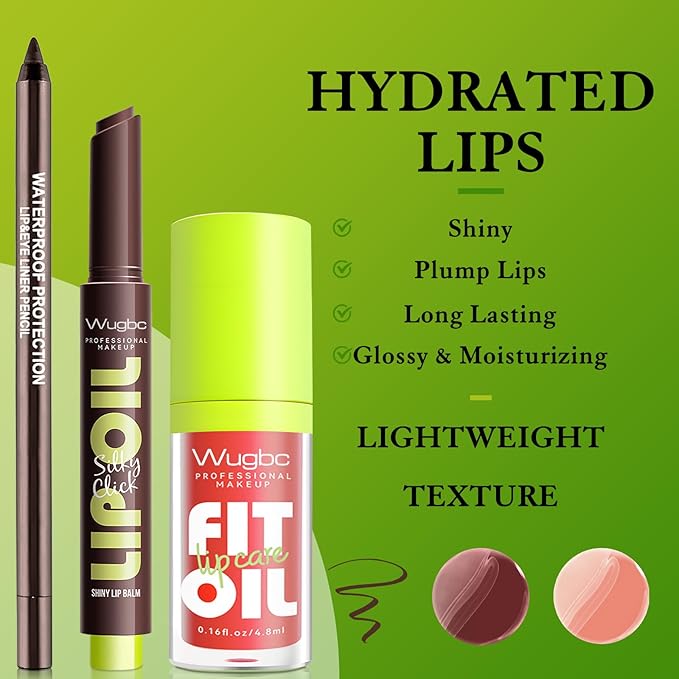 Dark Brown Lip Liner and Lip Gloss Set, Lip Combo Moisturizing Lip Balm Oil Plumping Lips Pencil Lightweight Non Sticky Tinted Lip Click Balm Liquid Lipstick Makeup for Women