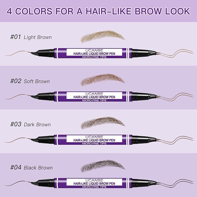 UCANBE Curved Eyebrow Pencils for Women with Spoolie Brush,Dual-Ended Eyebrow Pen with 2-Fork-Tip&Precise Brush-Tip,Microblading Brow Pen for Hair-Like Brows,Waterfool, Long Lasting,Light Brown