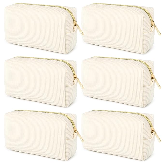 SOIDRAM 6PCS Bridesmaid Proposal Gifts Corduroy Beige makeup bag bulk for Wedding Party Favors Bachelorette party decorations Toiletry Organizer Bag Cosmetic Case Gift