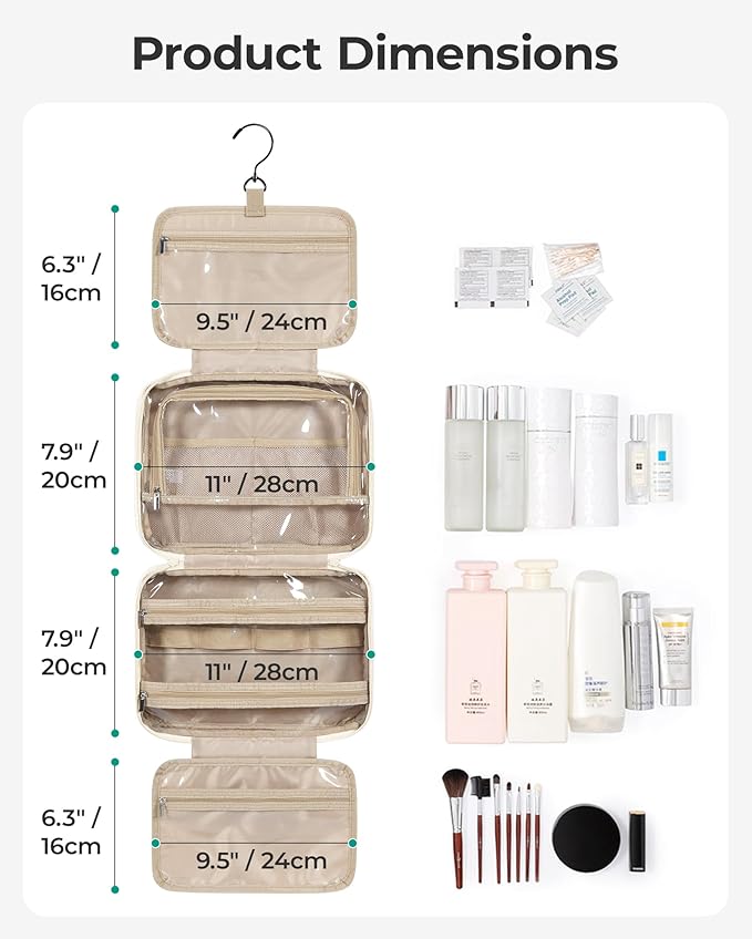 BAGSMART Travel Toiletry Bag for Women, Hanging Travel Bag for Toiletries, Puffy Makeup Cosmetic Bag Organizer, Carry-on Travel Accessories Essentials, Pink