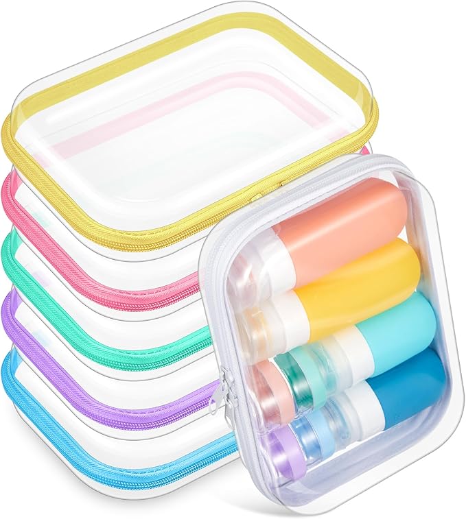 Sanwuta 6 Pcs Clear Hard Zipper Case Hard Plastic Zipper Pouches Makeup Bag Pencil Pouches Transparent Cases for Snacks Plastic Storage Organizer Box for Travel(Colorful,7.09 x 5.12 x 2 Inch)