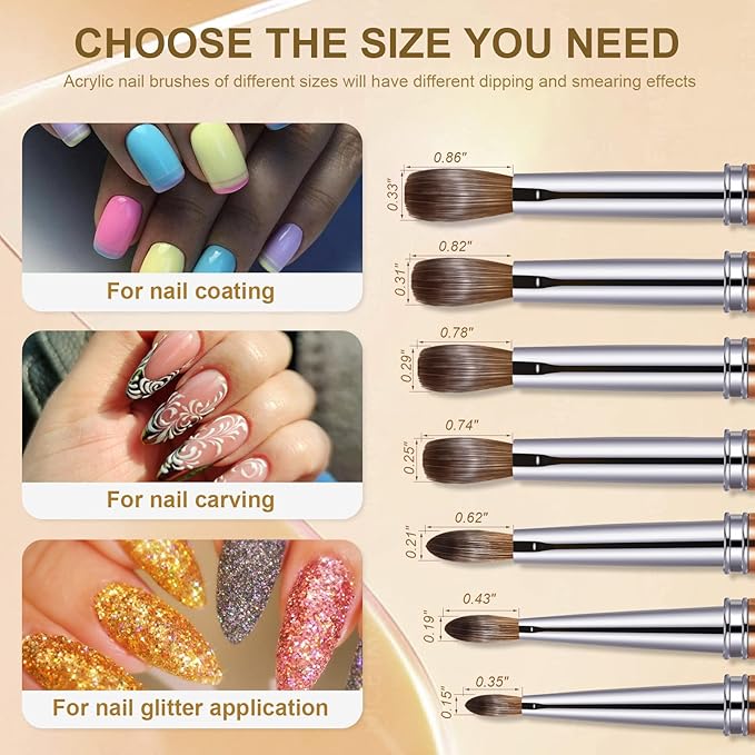 Acrylic Nail Brush Size 14, 100% Real Kolinsky Art Nail Brush for Acrylic Powder Application, Handmade Women Manicure Nail Extension Tool for Professional DIY Home Salon and Beginners