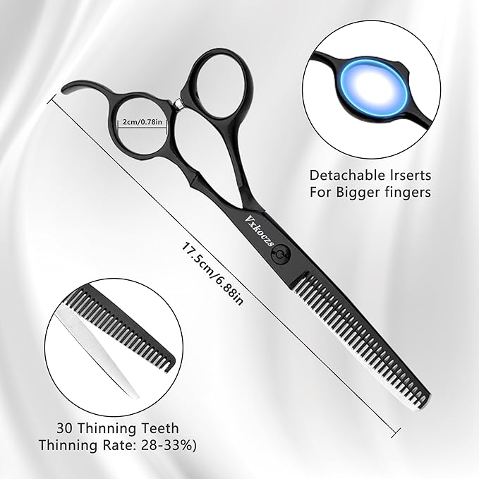 Professional Hair Cutting Scissors Set - 6.88” Japanese Stainless Steel Thinning Shears & Barber Scissors, Razor Edge Salon Shears with Adjustable Screw & Dismountable Ring for Home & Salon Use