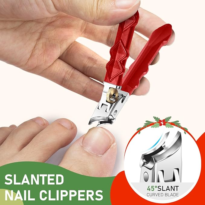 Toenail Clippers for Seniors Thick Toenails, Christmas Stocking Stuffers, Wide Opening Nail Clippers for Men, Heavy Duty Ingrown Toenail Clippers Nail Cutters, Sharp Slanted Nail clippers, Red & Green