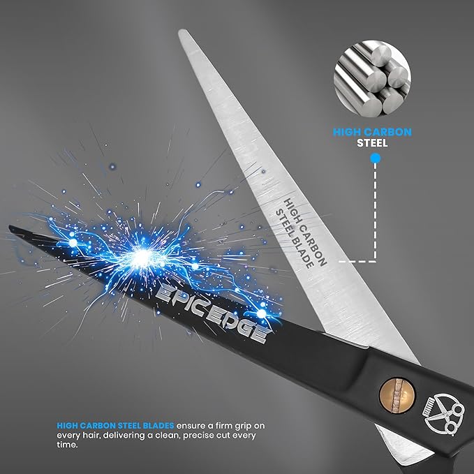 Hair Cutting Scissors - 6.5” Professional Hair Scissors For Men and Women High Carbon Stainless Steel With Serrated Blade And Leather Bag - Barber Scissors - Salon Hair Shears, Haircut Scissors