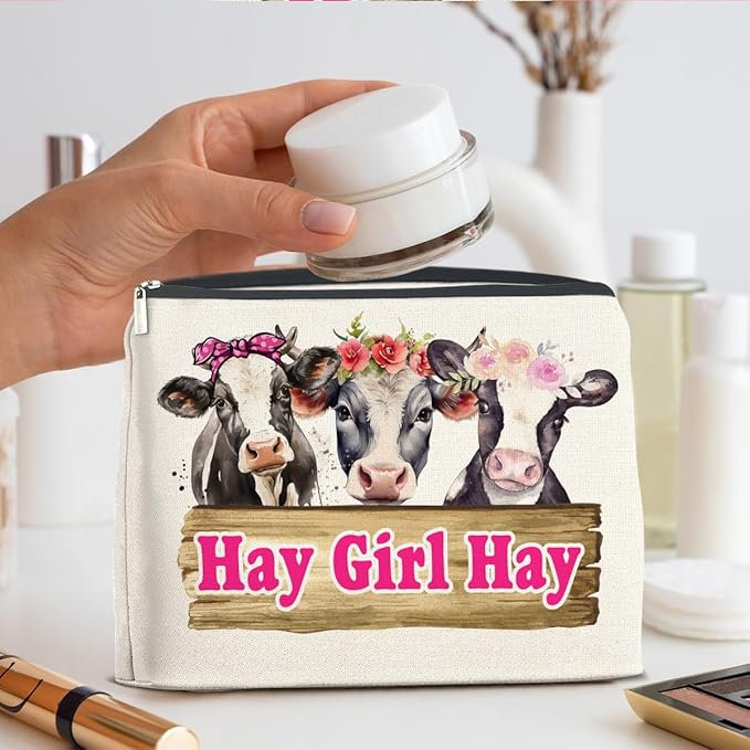 Cow Gifts Makeup Bag Funny Cow Lover Gifts for Women Girls Hay Girl Hay Zipper Makeup Pouch