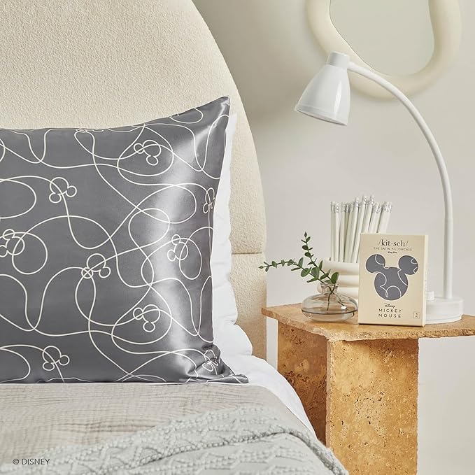 Kitsch & Disney Mickey Mouse Satin Pillowcase with Zipper Softer Than Silk, Cooling Pillow Case for Hair & Skin, Wrinkle Free, Machine Washable, King Size (19x36)