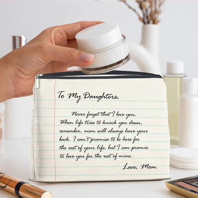 Inspirational Daughter Gifts Makeup Bag, Christmas Birthday Graduation Gifts for Daughter Cosmetic Bag Zipper Makeup Pouch