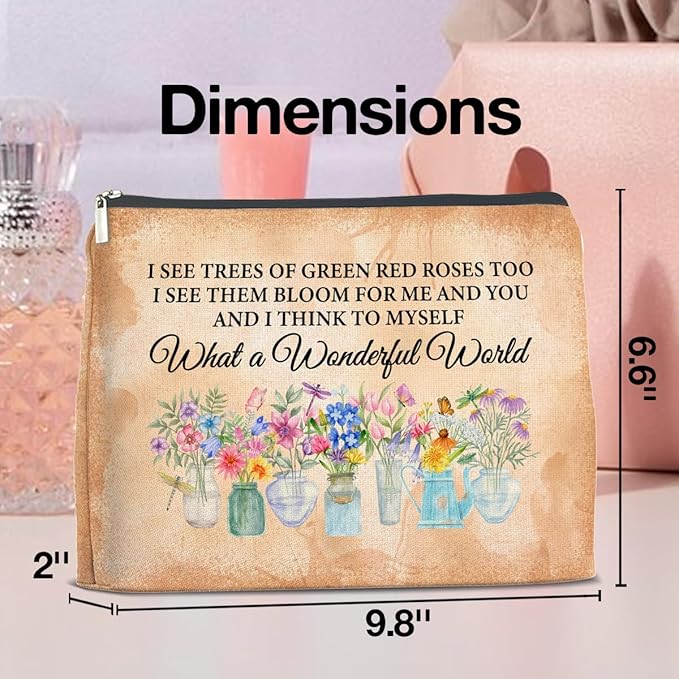 Floral Makeup Bag Gifts for Women What a Wonderful World Floral Butterfly Cosmetic Bag Zipper Makeup Pouch