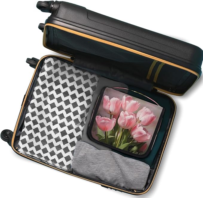 Travel Toiletry Bag for Women & Men Pink Flower Tulip Hanging Cosmetic Organizer Portable Waterproof Makeup Case Make Up Bag with Compartments Travel Essentials for Bathroom Shower