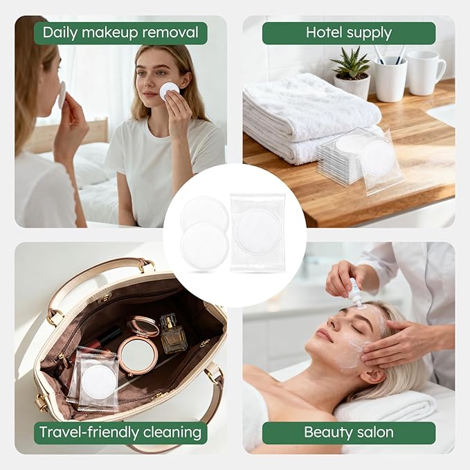 Individually Wrapped Cotton Rounds, Circular Cotton Pads, Individually Packaged, Easy to Carry, Suitable for Travel, Hotels, Business Trips, Camping (2 Pcs/Set, 300 Sets, in Total 600 pcs)