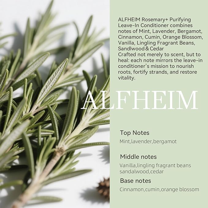 ALFHEIM Rosemary+ Purifying Leave-In Mist – Lightweight Conditioning & Refreshing Spray for Oily & Fine Hair with Rosemary, Peppermint & Jojoba Oils – Detangles, Smooths & Revives – 5.4 oz / 160 ml