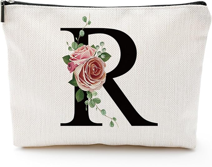 Initial A-Z Personalized Letter Makeup Bag, Monogrammed Bridesmaid Gifts/Presents Cosmetic Bag, Portable Stationery Storage Organizer Pouch, Friendship Love Travel Makeup Bags
