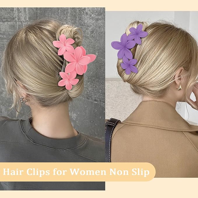 Hawaiian Flower Hair Clips Large Matte Hair Claw for Women Non-Slip Strong Hold Clips for Thick Hair, Hair Accessories for Women and Girls,Light Green,Purple, Pink,White