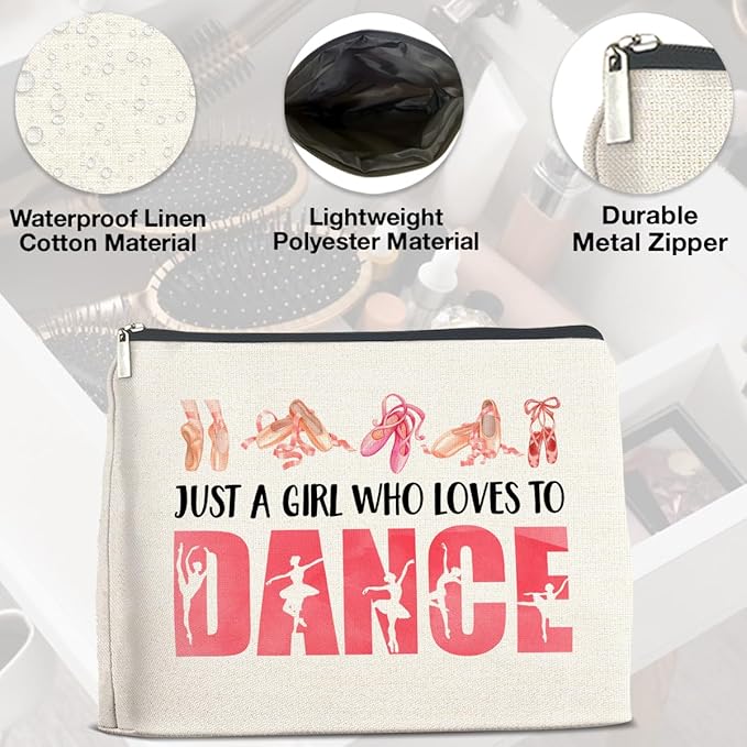 Dance Gifts Makeup Bag for Girls & Women Students & Dancers - Cosmetic Bag with Zipper for Dance Competition