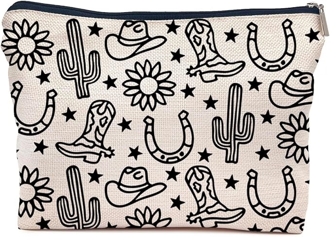 IWXYI Western Gifts Makeup Bag - Western Boots Hat Sunflower Cosmetic Bags, Western Gifts for Women, Cowgirl Gifts