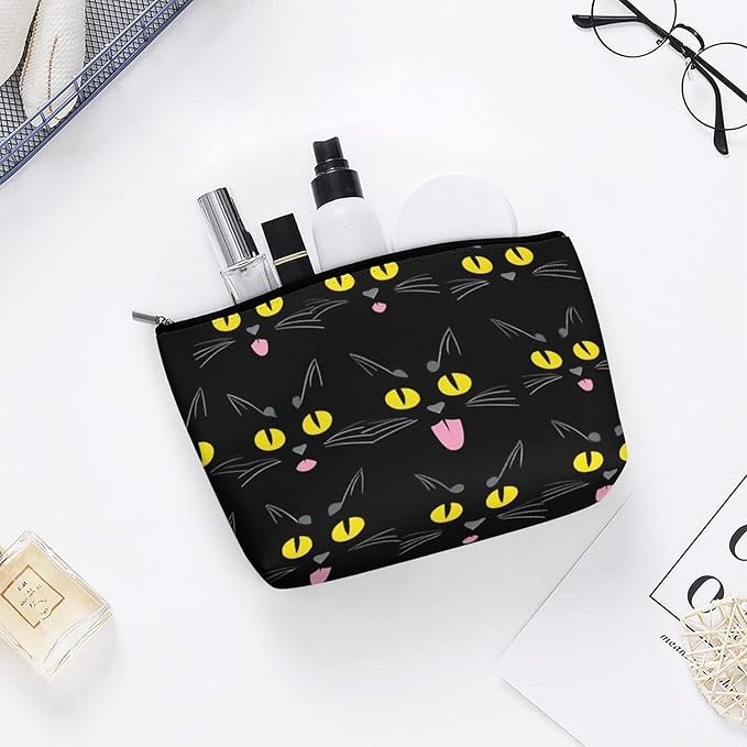 Travel Cosmetic Bag, Large Makeup Case, Toiletry Bag, Personality Fashion Zipper Cosmetic Case Cool Funny Black Cats