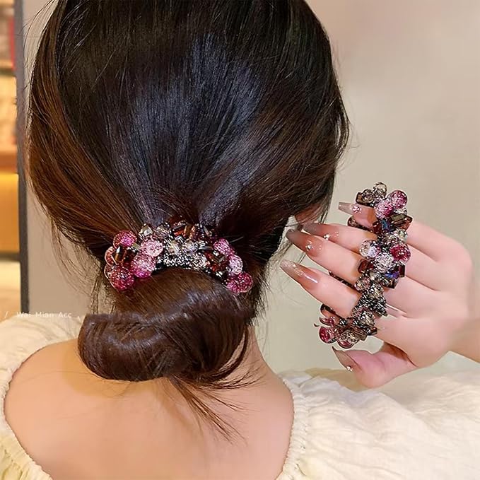 Crystal Beaded Hair ties Scrunchies, Pink and Blue Glass Beads, Black Elastic Band, 2 Pack hair accessories for women。