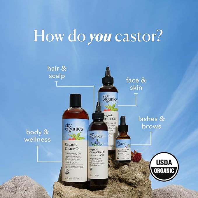 Sky Organics 16oz Castor Oil w/Wraps | Reusable Organic Castor Oil Pack to Boost Body's Wellness, Encourage Rest & Relaxation | Adjustable Elastic Straps Cotton Durable Easy to Use
