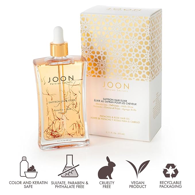 Joon Saffron Hair Elixir Pistachio + Rose Hair Oil, 3.11 Fl. Oz.
