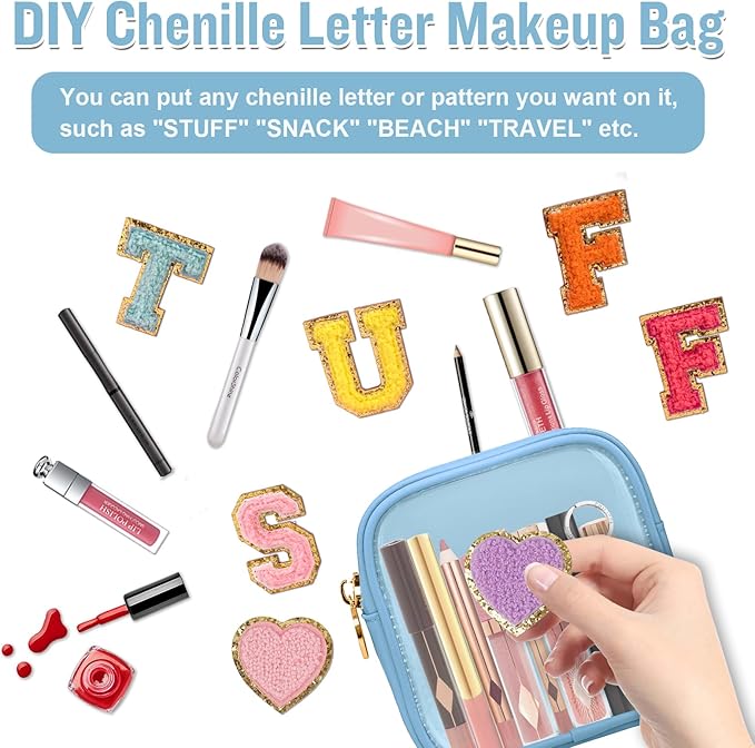 Mini Clear Travel Makeup Bag for Purse, Small Cute Preppy Cosmetic Zipper Pouch, Transparent PVC Nylon Waterproof Toiletry Storage Clutch Coin Pouch for Women Girls