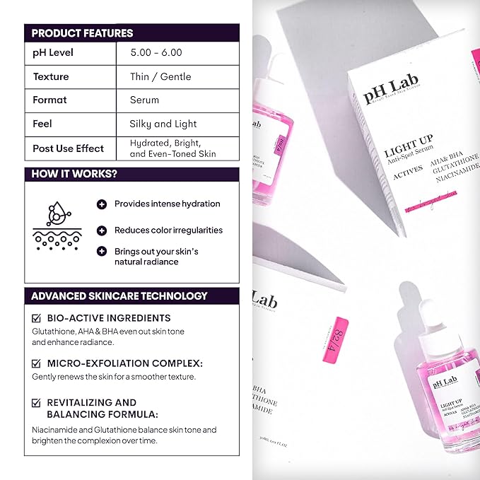 pH Lab Light Up Anti-Spot Serum, Even Skin Tone, Clean Pores, Help Prevent Blemish Formation, 1.01 Fl Oz (Pack of 1)