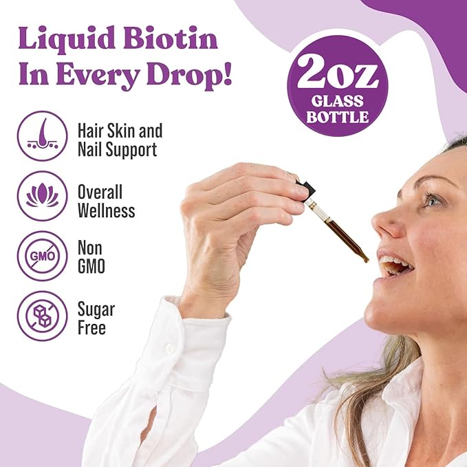 Active Biotin for Healthy Hair, Skin, and Nails | Convenient Liquid Dropper Absorbs Fast & Tastes Great | 3-Pack