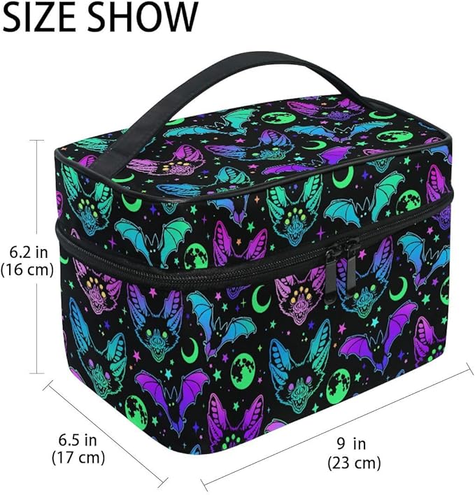 Makeup Bags, Gothic Bats Moons and Stars Makeup Organizer Bags Toiletry Bag Box Travel Cosmetic Bag Make Up Train Case for Women Teen Girl Ladies