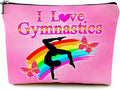 Cute Makeup Bag for Purse Canvas Waterproof Funny Cosmetic Bags for Women Zipper Travel Toiletry Pouch-I Love Gymnastics Makeup Bags-Pink