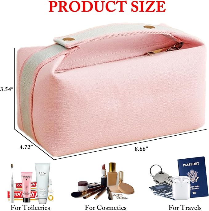 Travel Makeup Bag, Waterproof Canvas Cosmetic Bag Make Up Organizer Case for Women, Large Toiletry Bag Skincare Pouch for Toiletries Accessories Brushes