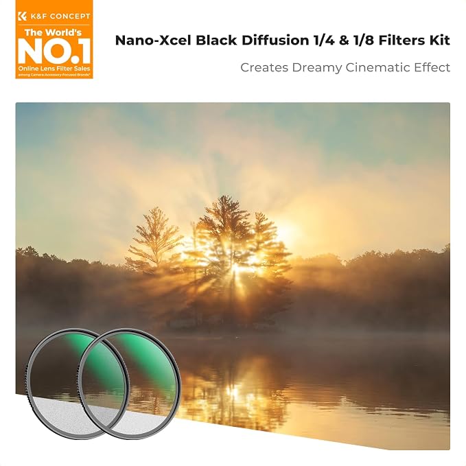 K&F CONCEPT 62mm Black Diffusion 1/4 & 1/8 Lens Filter Kit, Mist Cinematic - Image 2