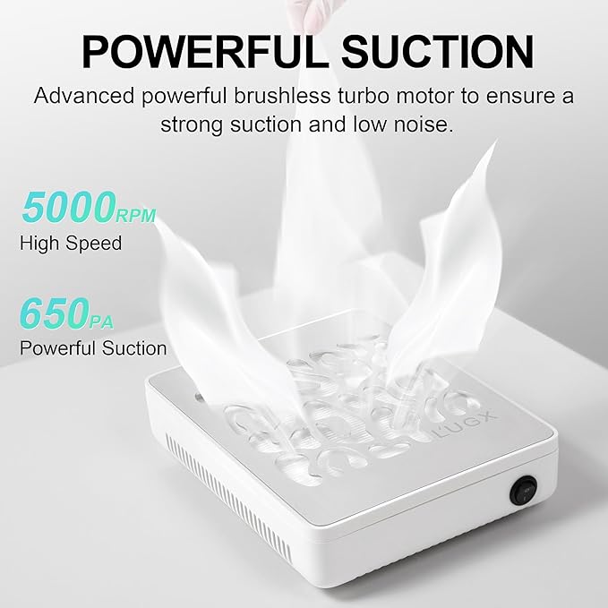L'UGX Nail Dust Collector, Professional Dust Collector Nail Tech, Powerful Dust Suction Machine Manicure Pedicure Tool for Acrylic Nail Polishing, Low Noise, 30 Pcs Filter Papers