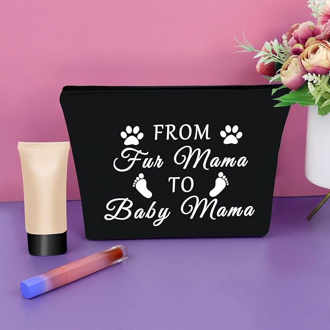 Mom to Be Gifts for Her Black Makeup Bag Pregnancy Announcement Gift for Mom Baby Reveal Gift Cosmetic Bag from Fur Mama to Baby Mama New Mommy Gifts for Women Birthday Christmas Gifts Travel Bag