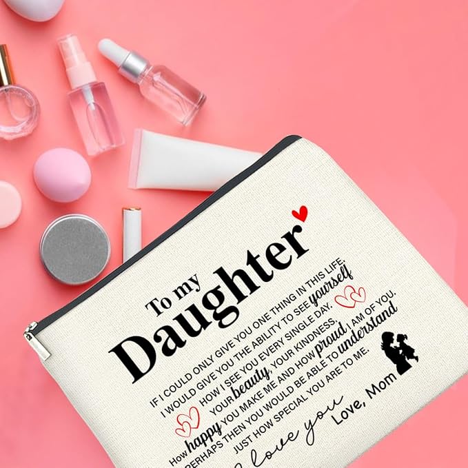 Makeup Bag Daughter Gifts from Mom, Gifts for Daughter Cosmetic Bag Zipper Makeup Pouch Gift for Christmas Birthday Graduation