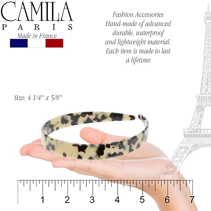 Camila Paris CP3467 French Headband for Women, Handmade White Tokyo, Strong Hold Grip Women's Hair Band, Ligth and Very Flexible, No Slip and Durable Styling Girls Hair Accessories, Made in France