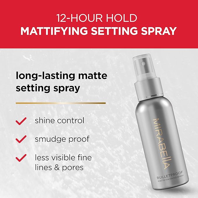 Mirabella Bulletproof Matte Setting Spray for Makeup, Finishing Spray for Makeup Locks in Foundation with a Weightless, Long-Lasting Finish, Setting Spray for Oily Skin is Suitable for All Skin Types