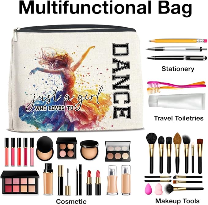 Makeup Bag Dance Lovers Gifts for Women Dancer Teacher, Just a Girl Who Loves Dance Cosmetic Bag Zipper Makeup Pouch