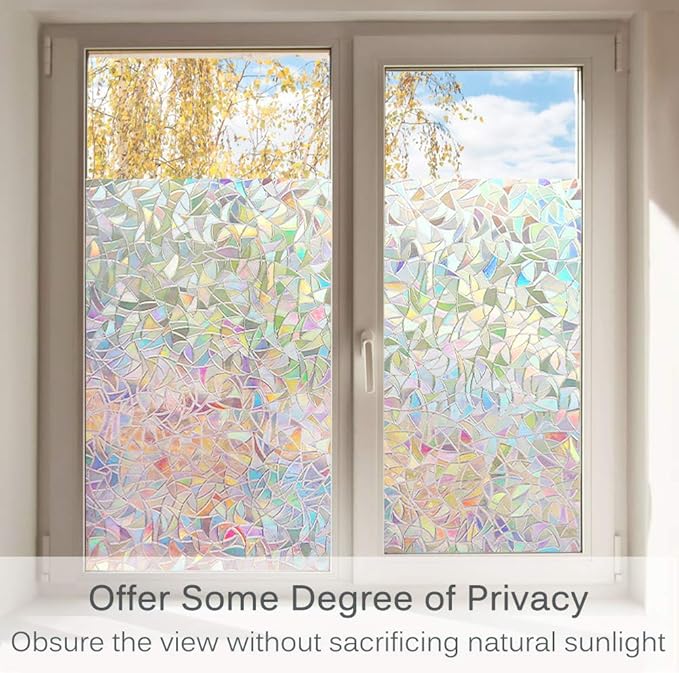 Volcanics Window Privacy Film Static Window Clings Vinyl 3D Window Decals Window Stickers Rainbow Window Film for Glass Door Home Heat Control 35.4 x 118 Inches