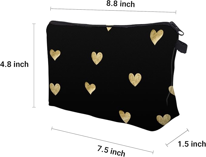 Cute Travel Makeup Bag Cosmetic Bag Small Pouch Gift for Women (Brushed Gold Heart)
