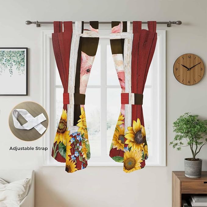 Pigs Sunflowers Bathroom Curtains 63 Inch Length, Window Curtains Tab Top - Image 5
