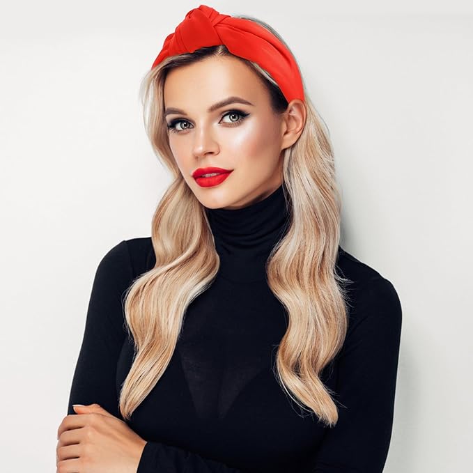 VELSCRUN Headband 2 Pack Black, Red - Wide Knotted Headbands for Women. Non Slip Hair Bands, Silk Satin Hair Accessories. Fashion Hair Styling Accessories. Ideal Gift for Sisters, Girls, Women.