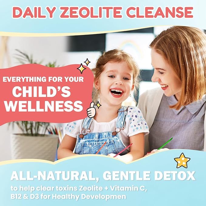 Zeolite Detox for Kids, Gentle Wellness Support, Zeolite with Methyl B12, Vitamin D3 and C, Natural Zeolite Drops for Gut and Focus Support, Natural Flavor, 2oz
