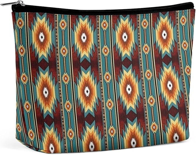 Women Ethnic Navajo Native American Southwestern Art Make Up Bag Holder Multifunction Cosmetic Train Case Casual Zipper Tote Bag Large Capacity for Cosmetics Digital Accessories Travel