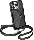LUCKYCOIN Crossbody Wallet Phone Case for iPhone 16 Pro Max,100% Genuine Leather Wallet Phone Case with Expandable Flip Card Holder,Phone Purse for Women with Adjustable Removable Strap - Pebble Black