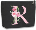 A-Z Personalized Cosmetic Bag Monogrammed Makeup Bags Bridesmaid Gifts Custom Toiletry Pouch Gifts for Women Mom Best Friend Sister Bride Bridesmaid (R)