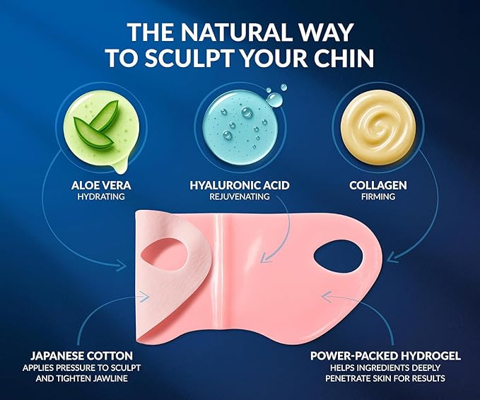 Stylia V Line Lifting Collagen Mask - Lift, Firm & Contour Jawline - Tightening Double Chin Strap with Hyaluronic Acid & Aloe - Neck Lift & Face Tightening Mask - Jawline Shaper Face Lift Tape (2PC)