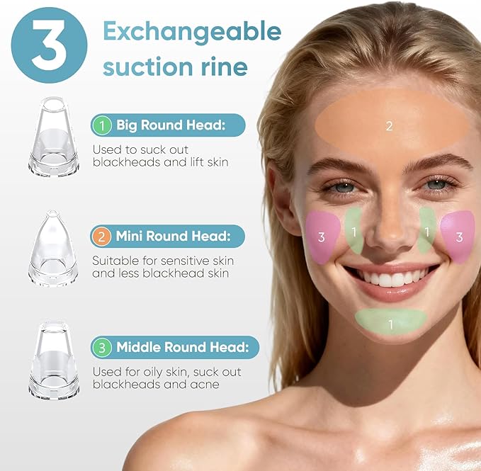 Facial Pore Blackhead Remover Vacuum - Facial Pore Cleaner with 3 Adjustable Suction Levels, 3 Probes, USB Charging Interface - Blackhead Extractor Tools for Women & Men (White)